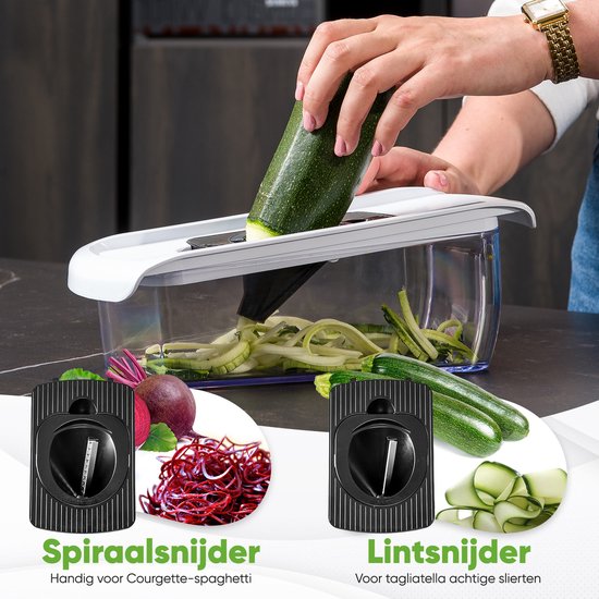 Mandoline Stosh - Coupe-légumes - Coupe-oignons - Coupe-spirale - Râpe - 6 pièces - Plastique - Sans BPA
