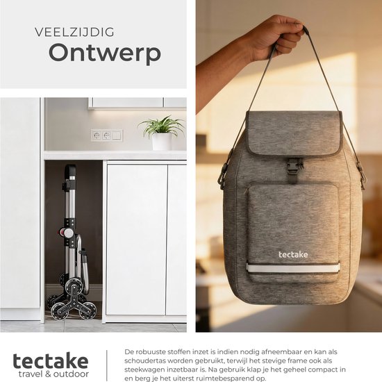 Chariot de courses tectake® 3-en-1 avec compartiment réfrigérant - Roues 4-Traploop - Pliable - Capacité de 56 L - Chariot de courses - Chariot de supermarché - S'utilise également comme diable et sac à provisions - Avec porte-clés et jeton de caddie