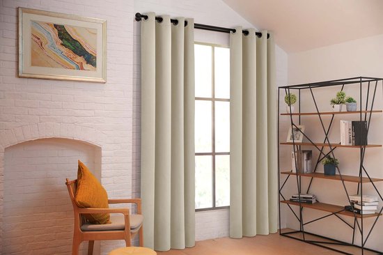 Larson - Rideau occultant Luxe uni - avec anneaux - 3m x 2,5m - Gris sable clair