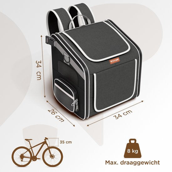 Trevopet® Panier à vélo pour chien - Panier à vélo 4 en 1 pour chien, sac de transport, sac à dos et siège auto - Convient aux vélos électriques - Pour les chiens jusqu'à 8 kg - Noir
