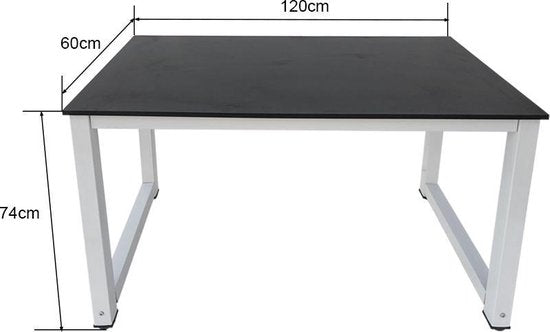 Bureau table informatique - table de cuisine - métal bois - 120 cm x 60 cm - blanc avec plateau noir