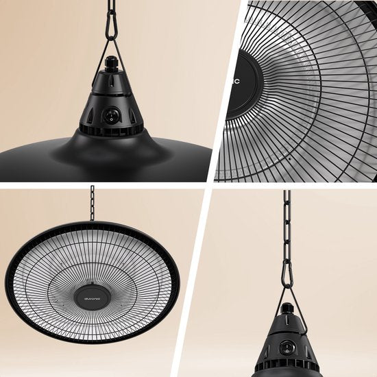 Auronic Terrace Heater - Chauffage infrarouge - Suspendu - 10m2 - Electrique - 1500W - Télécommande - Noir