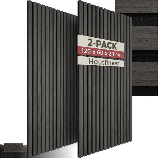 Panneaux acoustiques tectake® - Lot de 2 - Panneau mural acoustique - 60 x 120 cm - 1,44 m² - Panneaux muraux aux dimensions personnalisables - Panneau à lattes en MDF et placage de bois - Isolation acoustique - Décoration murale élégante - Montage facile