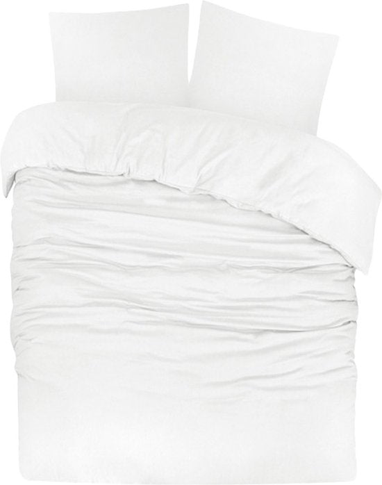 Housse de couette DoubleDry en flanelle 100 % coton doux - Double 200 x 200/220 cm + 2 taies d'oreiller - Respirante et douce pour la peau - Blanche