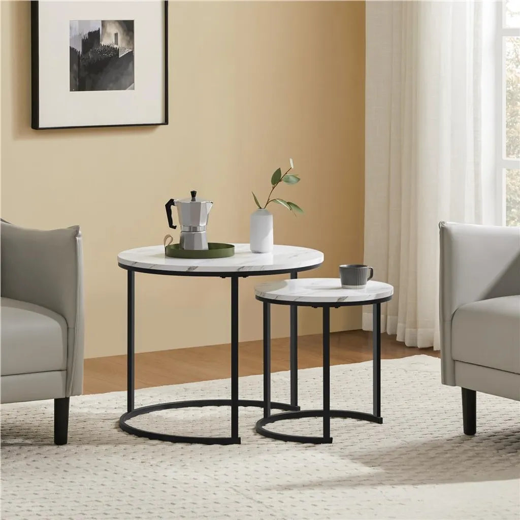 Yaheetech Lot de 2 tables basses – Blanc – Rondes – Ø 60 x 50,5 cm et Ø 40 x 41,5 cm