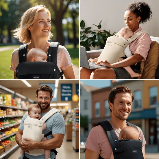 Vulpes Goods® BabyCare - Porte-bébé - Porte-bébé ergonomique 0-36 mois - Porte-bébé ventral de luxe jusqu'à 20 kg - Coton OEKO-TEX® - Confort mains libres - Avec support dorsal et position M - Crème