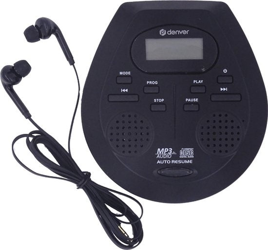 Lecteur CD et MP3 Denver Discman - Antichoc - Haut-parleurs intégrés - Ecouteurs inclus - CD, CD-R, CD-RW, MP3, écran LCD - DMP395 - Noir