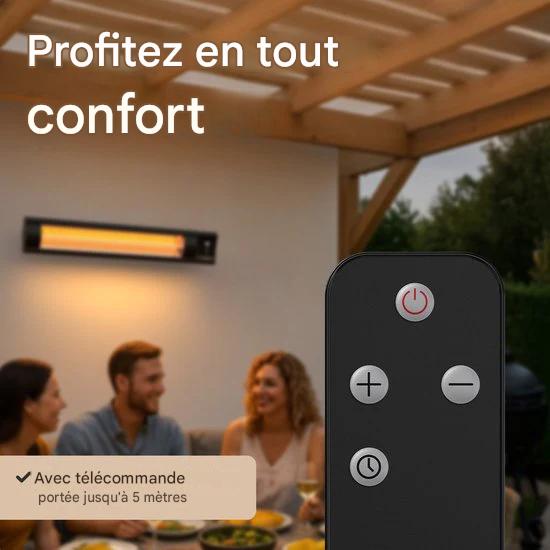 Auronic Chauffage de terrasse - XL - Chauffage infrarouge - Électrique - 25m2 - 3000W - Télécommande - 9 niveaux - Noir