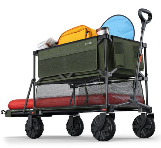 LifeGoods Double Wagon - Wagon pliable - 200KG - 400L - Pliable - Avec housse de protection - Vert