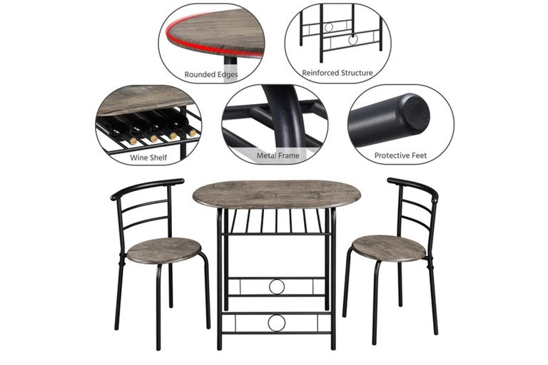 Ensemble de bistrot Yaheetech 3 pièces - Table 80 x 53 x 74,5 cm - 2 chaises - Compartiment de rangement - Noir