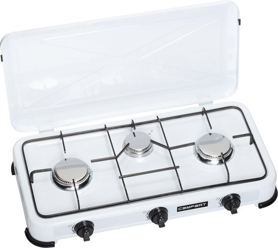 Réchaud de camping Campart KO-6383 - Réchauds de camping à 3 feux – Réchaud à gaz avec brûleur en acier inoxydable - Blanc
