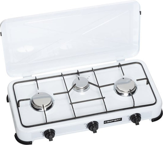 Réchaud de camping Campart KO-6383 - Réchauds de camping à 3 feux – Réchaud à gaz avec brûleur en acier inoxydable - Blanc