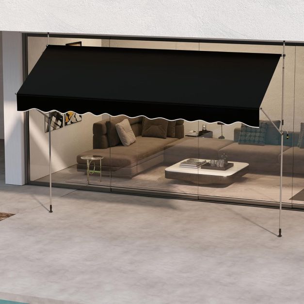 Parasol Coast sans perçage - 400 x 120 x 210-300 cm - Noir - Extensible manuellement et réglable en hauteur