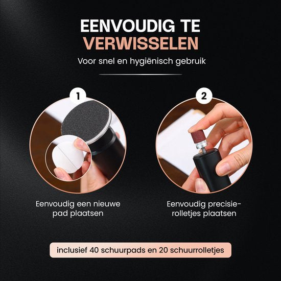 Beeperfect® Appareil électrique pour éliminer les callosités Pro - Lime pour les pieds - Lime à callosités - 60 disques anti-callosités et 20 rouleaux abrasifs - Avec station de recharge