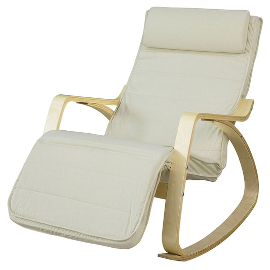 SoBuy Fauteuil à bascule avec repose-pieds réglable - Max. 120 kg - Blanc