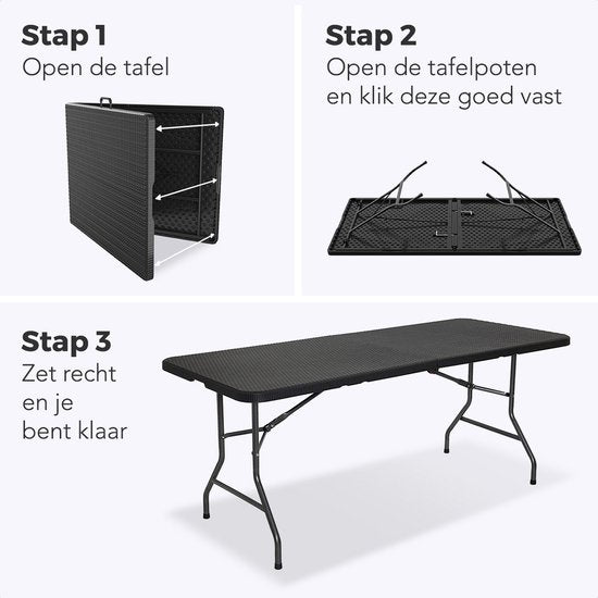LifeGoods Table pliante - 180 cm - Table de camping - 6 à 8 personnes - Table pliante - Noir