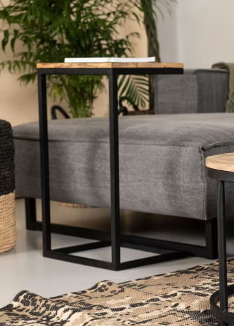 table d'appoint collection hsm - bois de manguier & base en métal - 38x32x65 cm | marron