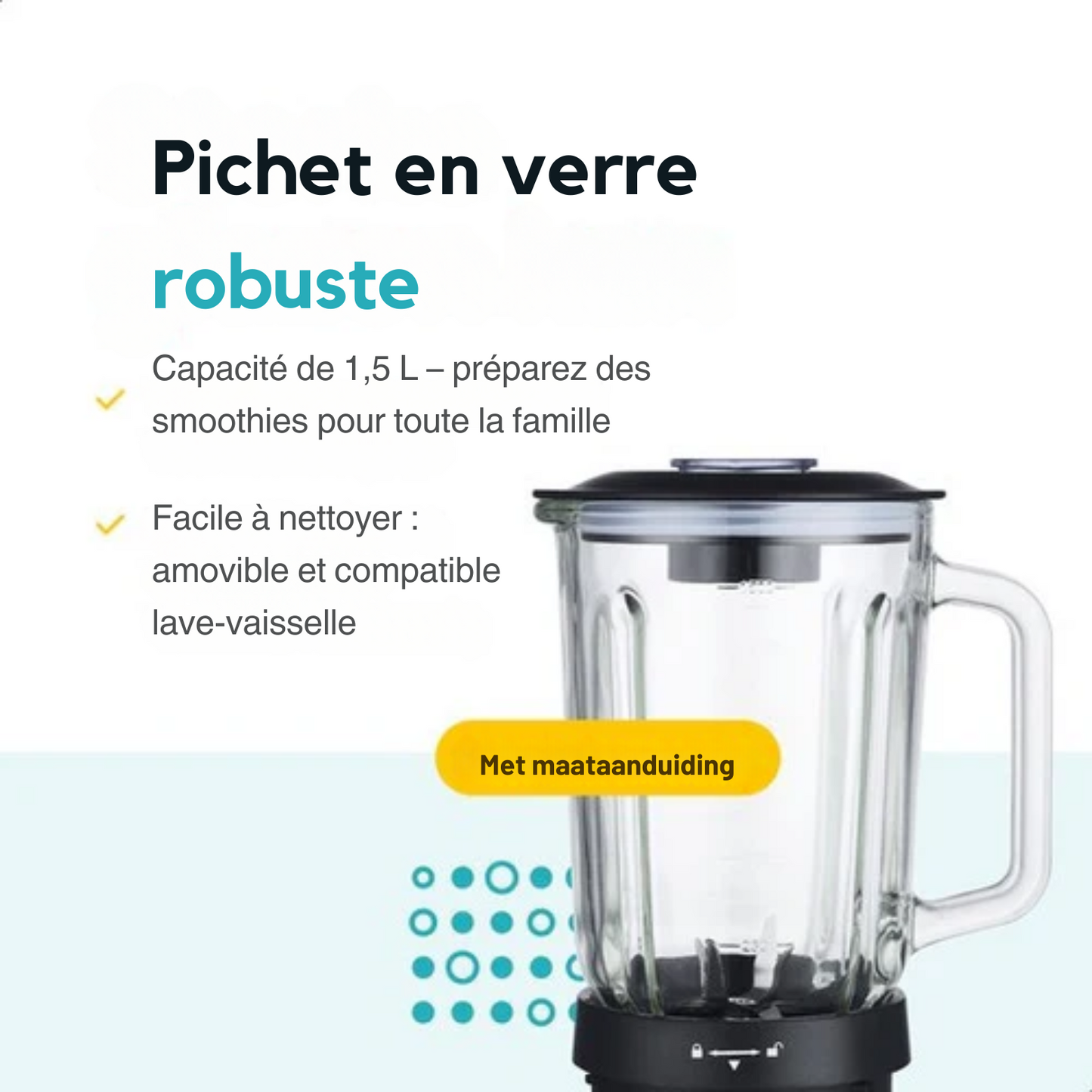 Blender - MOA - 1000W - Pichet en verre 1,5L - 3 vitesses + Pulse - Acier inoxydable
