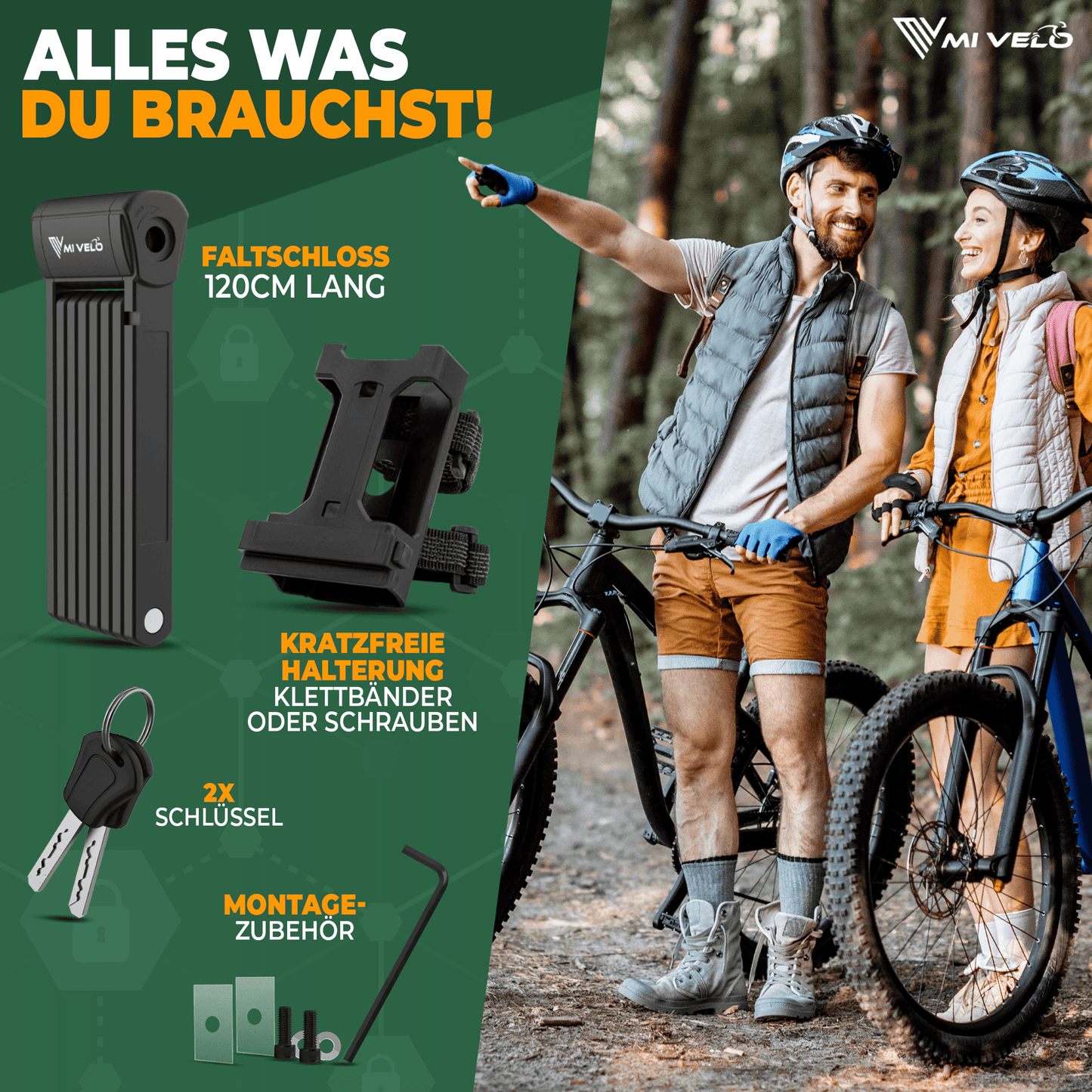 MIVELO - Cadenas robuste pour vélo avec clé - 120 cm de long - Niveau de sécurité 10/10 - Acier au carbone trempé - Noir