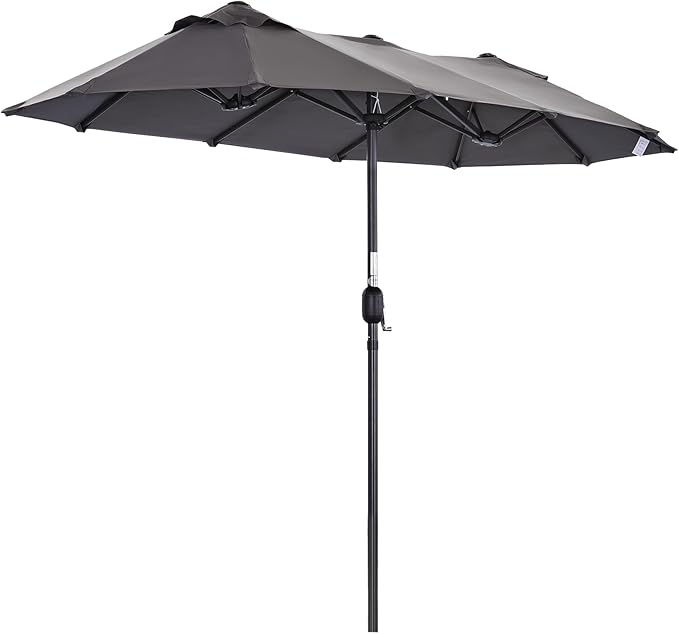 Angel Living Parasol double - 460 x 270 cm - avec manivelle Grand parasol Parapluie de marché - UPF 50+ - gris - 2.97x1.53cm