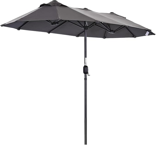 Angel Living Parasol double - 460 x 270 cm - avec manivelle Grand parasol Parapluie de marché - UPF 50+ - gris - 2.97x1.53cm