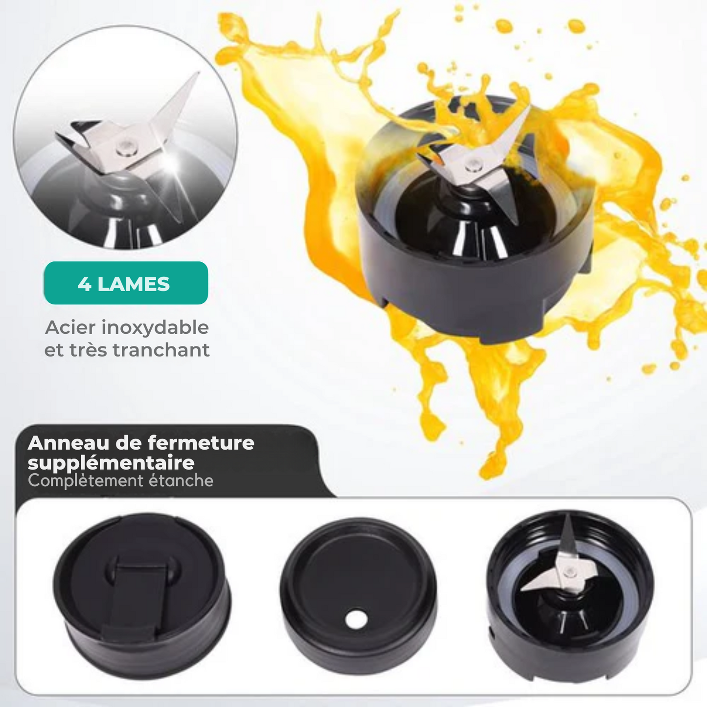 Mixeur - Niceey - Mini Blender - Machine à smoothie - Extracteur de jus - 500W - avec 2 gobelets - Noir