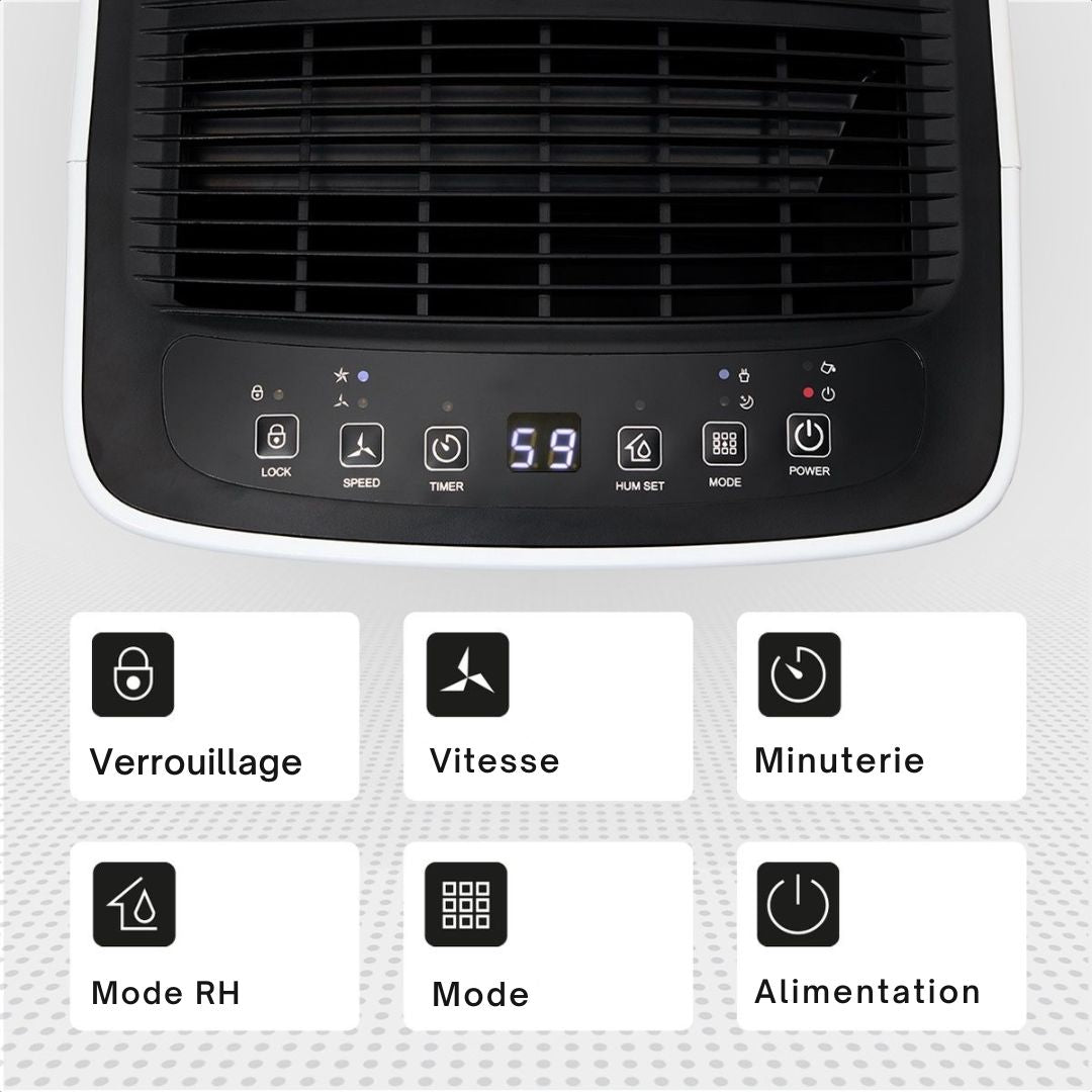 Déshumidificateur Auronic - 12 litres par jour - Fonction Lavage-Séchage - 185 W - 30,5 x 26,5 x 52 cm - Blanc