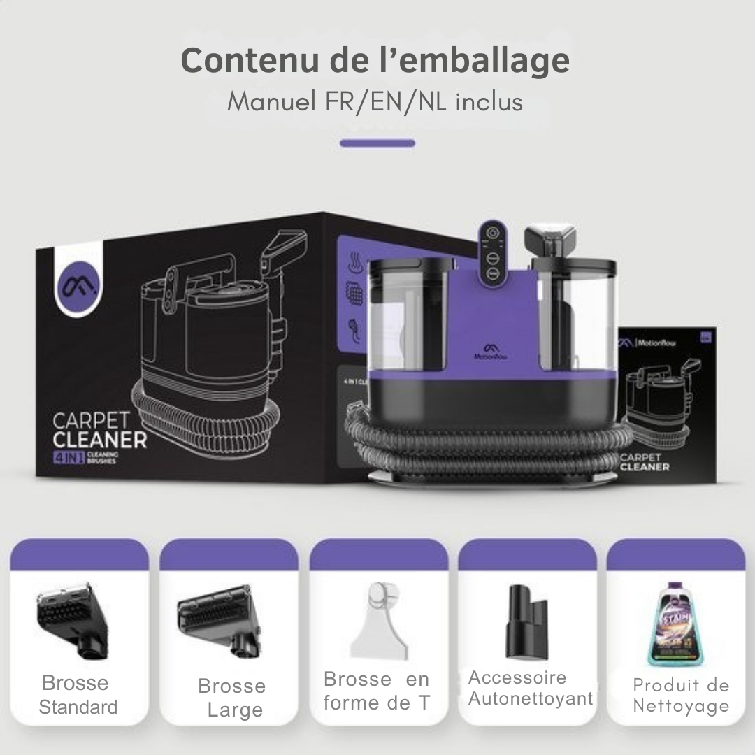 Nettoyeur de tapis Motion - 4 en 1 - 1800 ml Réservoir d'eau - Auto-nettoyant - 40 x 28 x 38 cm - Violet