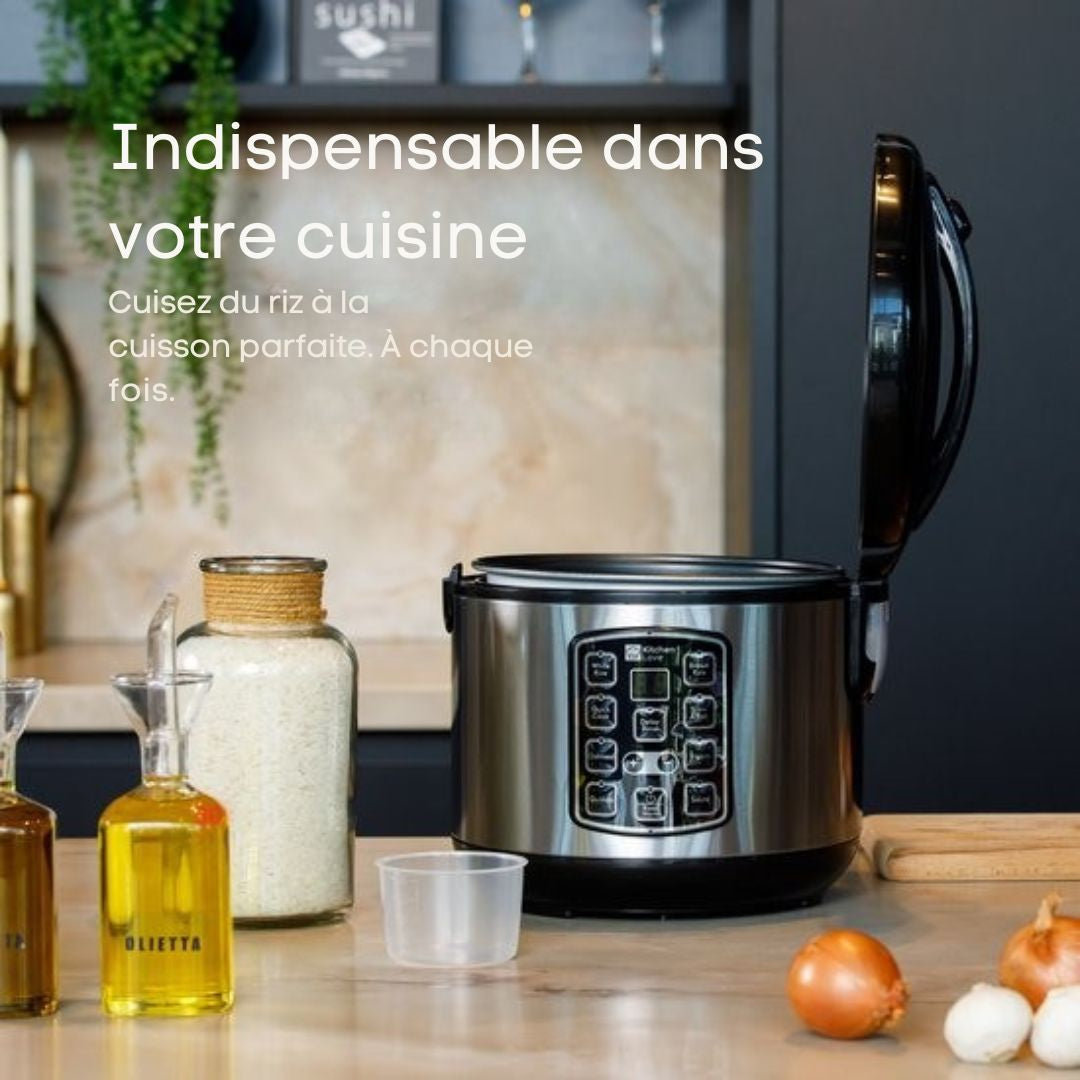 Cuiseur de riz à la vapeur - KitchenLove - 1.2L - Multicooker - Slow Cooker - 2 à 5 personnes - Acier inoxydable noir