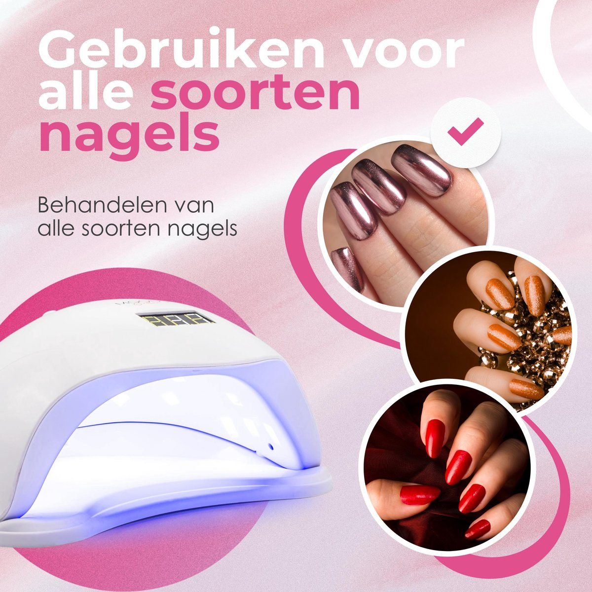 Moods Gellac - Lampe professionnelle pour ongles - Lampe UV pour ongles en gel - Séchoir à ongles - Contrôlable par boutons - Puissante lampe LED - Blanc