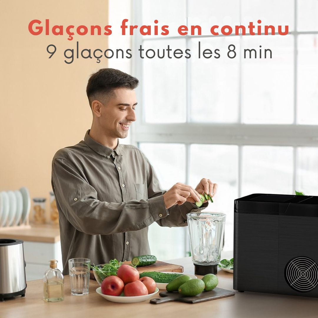 Machine à glaçons KitchenBrothers- 2.1L - Fonction nettoyage à sec - 15kg/24h - Noir