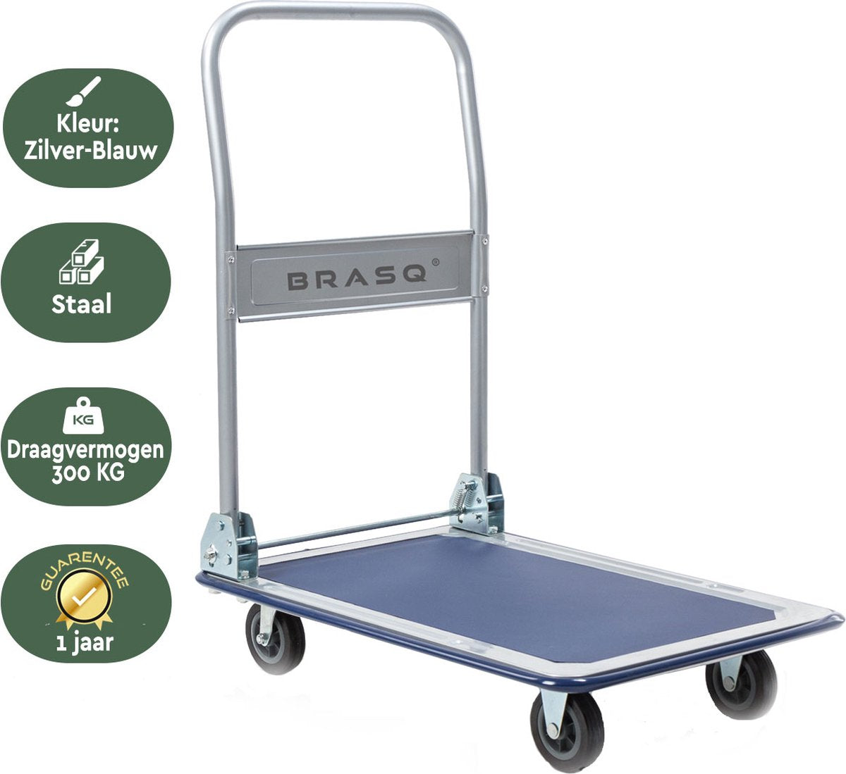BRASQ Chariot à plate-forme pliable - Capacité 300 KG - Chariot de transport - Chariot de stockage - Chariot à plate-forme