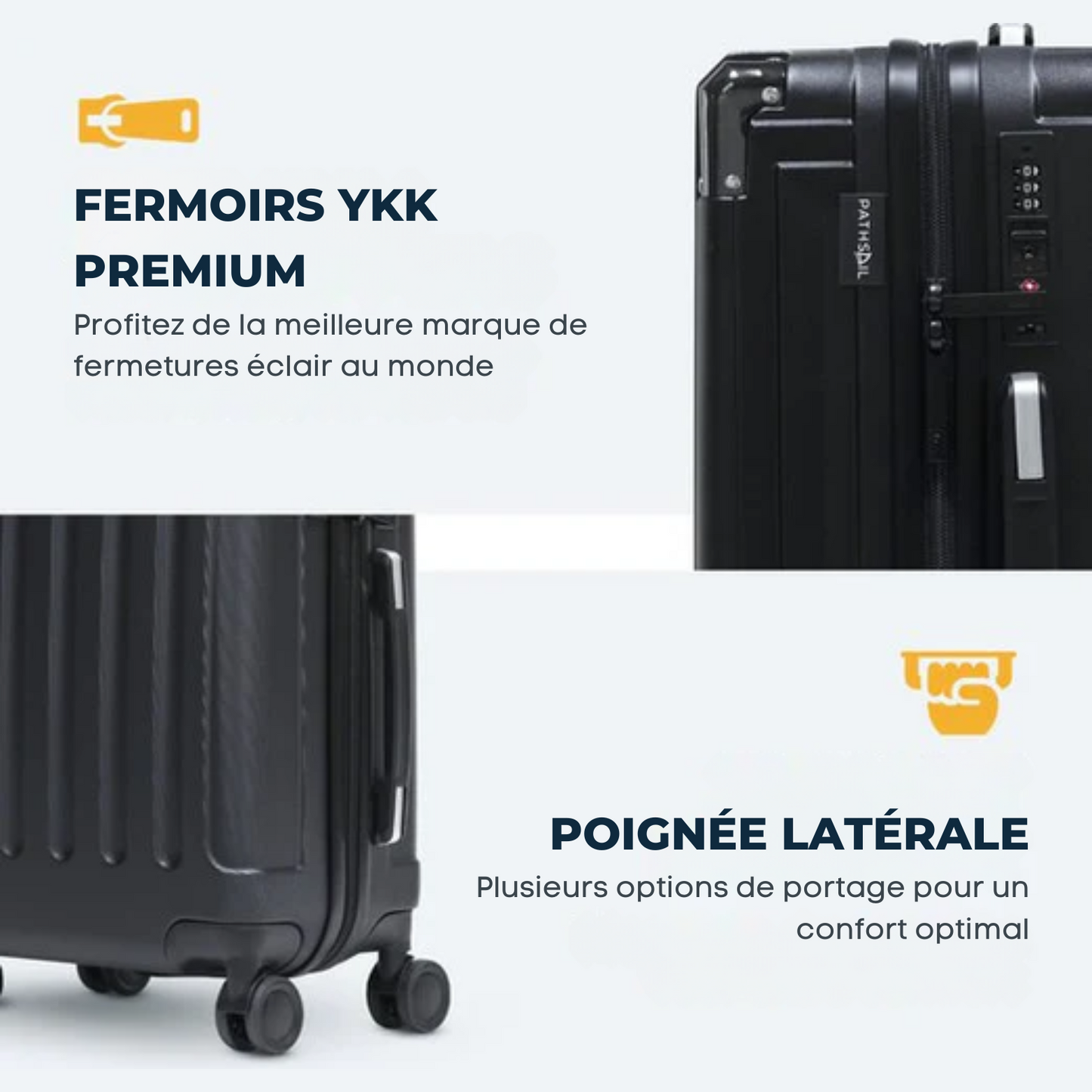 Valise cabine - Pathsail - 40 L - ABS - Légère avec trolley - cadenas TSA - roues Spinner et poche avant - Noir