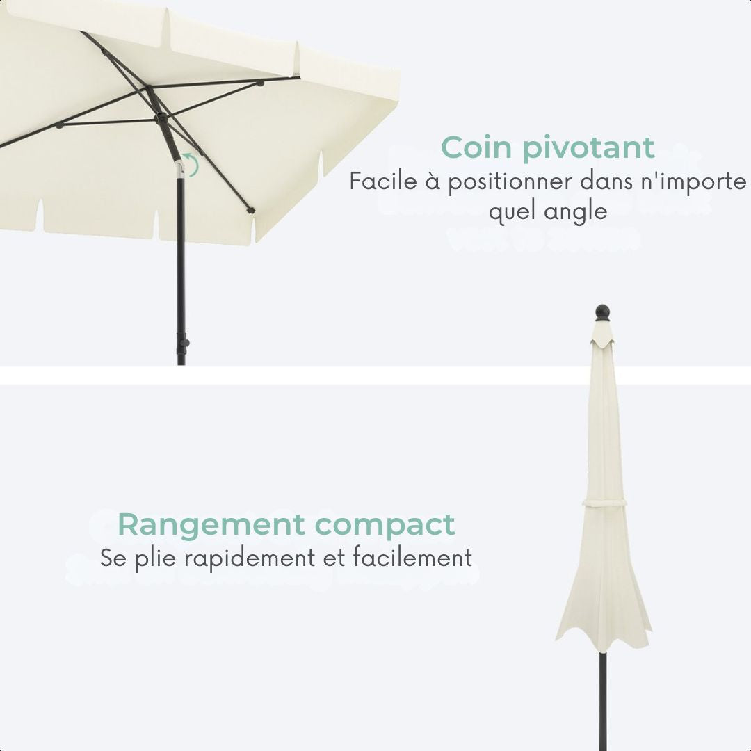 LifeGoods Parasol - 200x125cm - 30° inclinable - Imperméable - Avec housse - Couleur crème