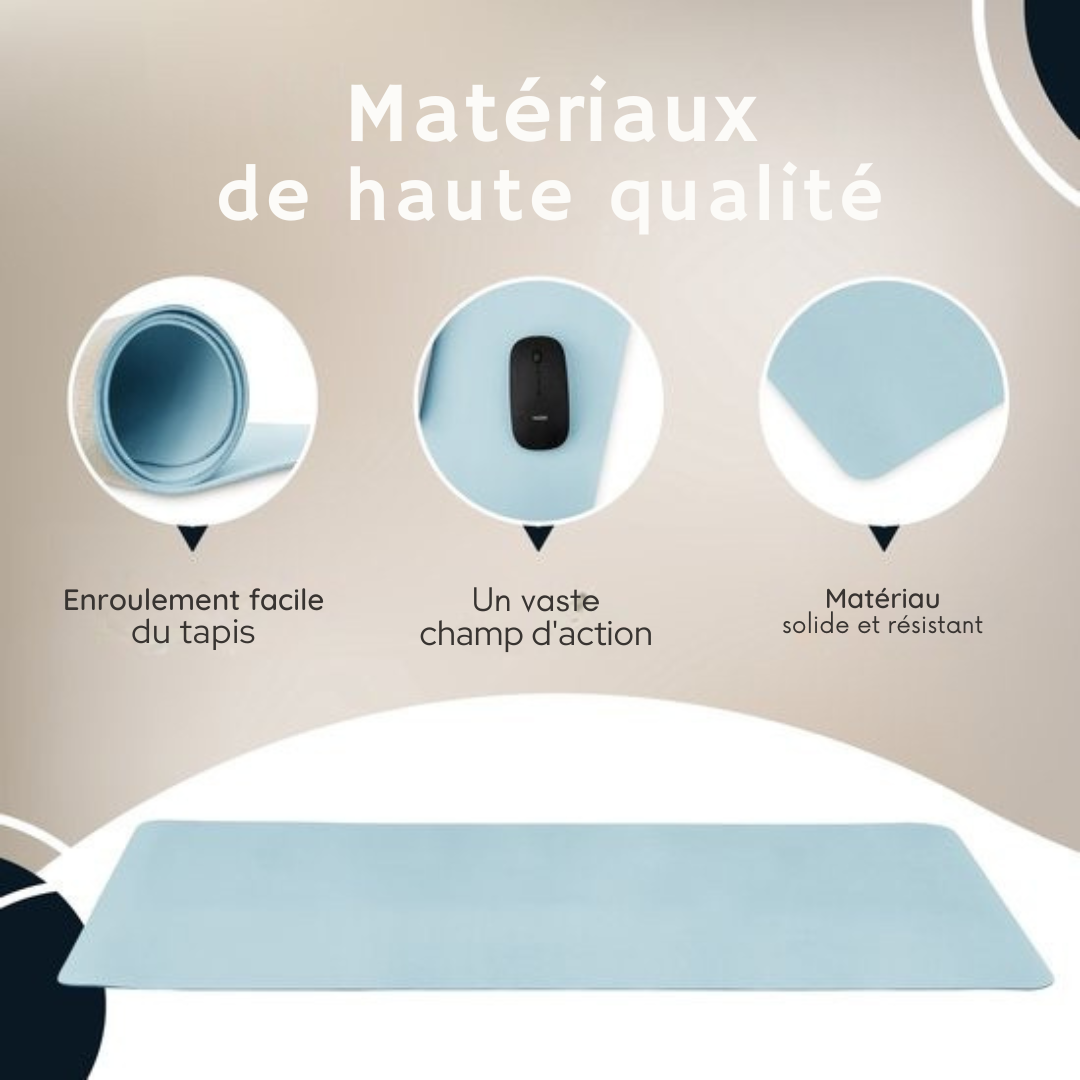 Tapis de bureau professionnel en cuir synthétique WURK - Organisateur de bureau - Tapis de bureau - Accessoires de bureau - XXL - Comprend un clip de câble - 80x40 - bleu