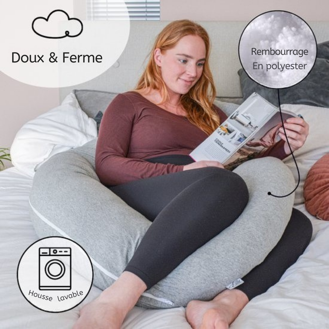 Coussin de Grossesse XXL - Ella® - Coussin Corporel - Coussin d'Allaitement - 150x70cm - Gris Clair