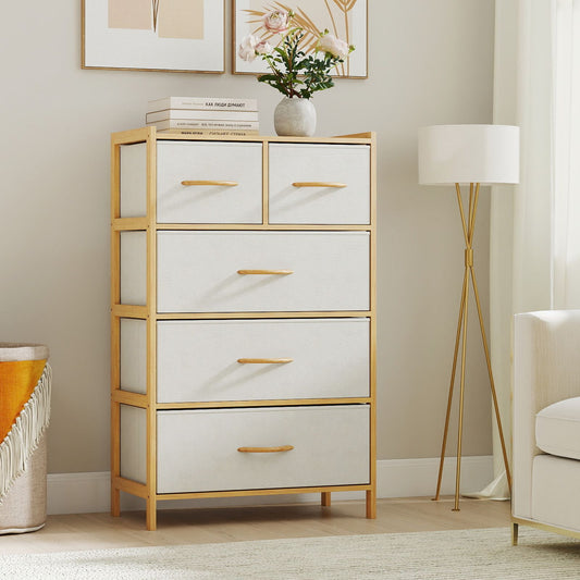 Coast Dresser Bamboo Natural - 58 x 30 x 94 cm - Avec 5 tiroirs pliables en tissu