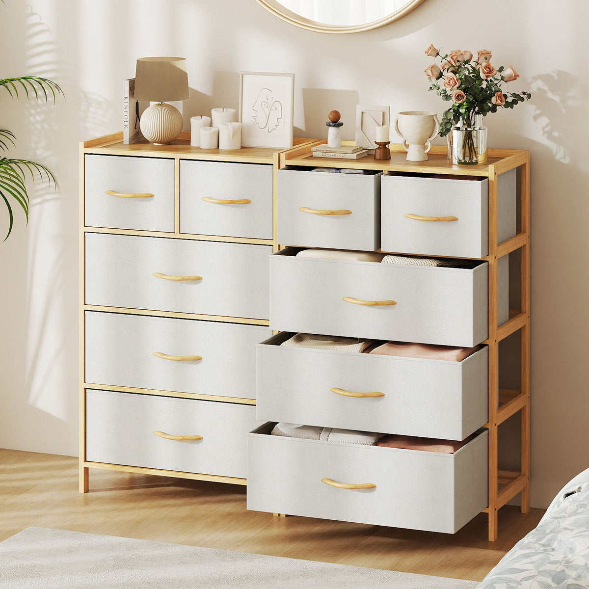 Coast Dresser Bamboo Natural - 58 x 30 x 94 cm - Avec 5 tiroirs pliables en tissu