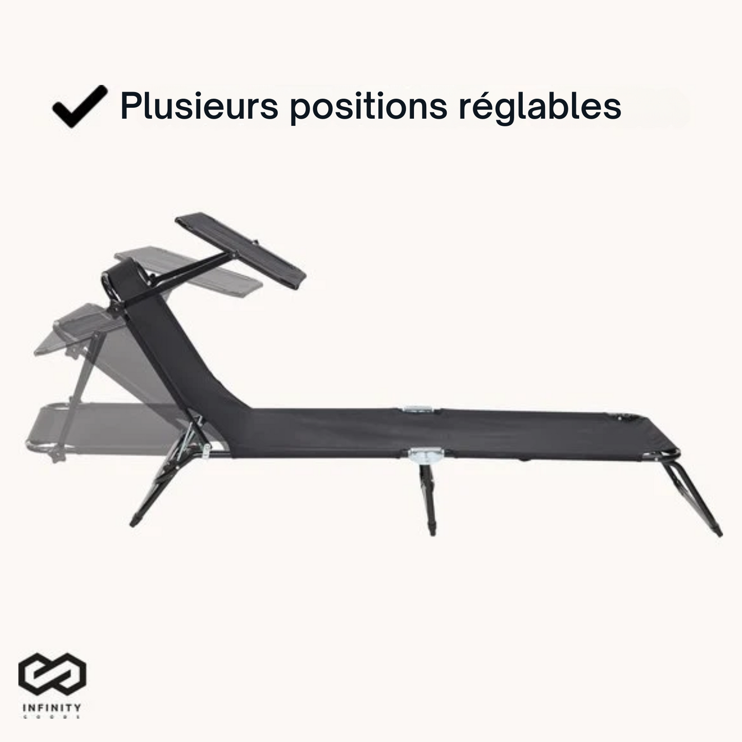 Chaise longue - Infinity Goods - pliable - réglable - jardin - résistant aux intempéries - noir