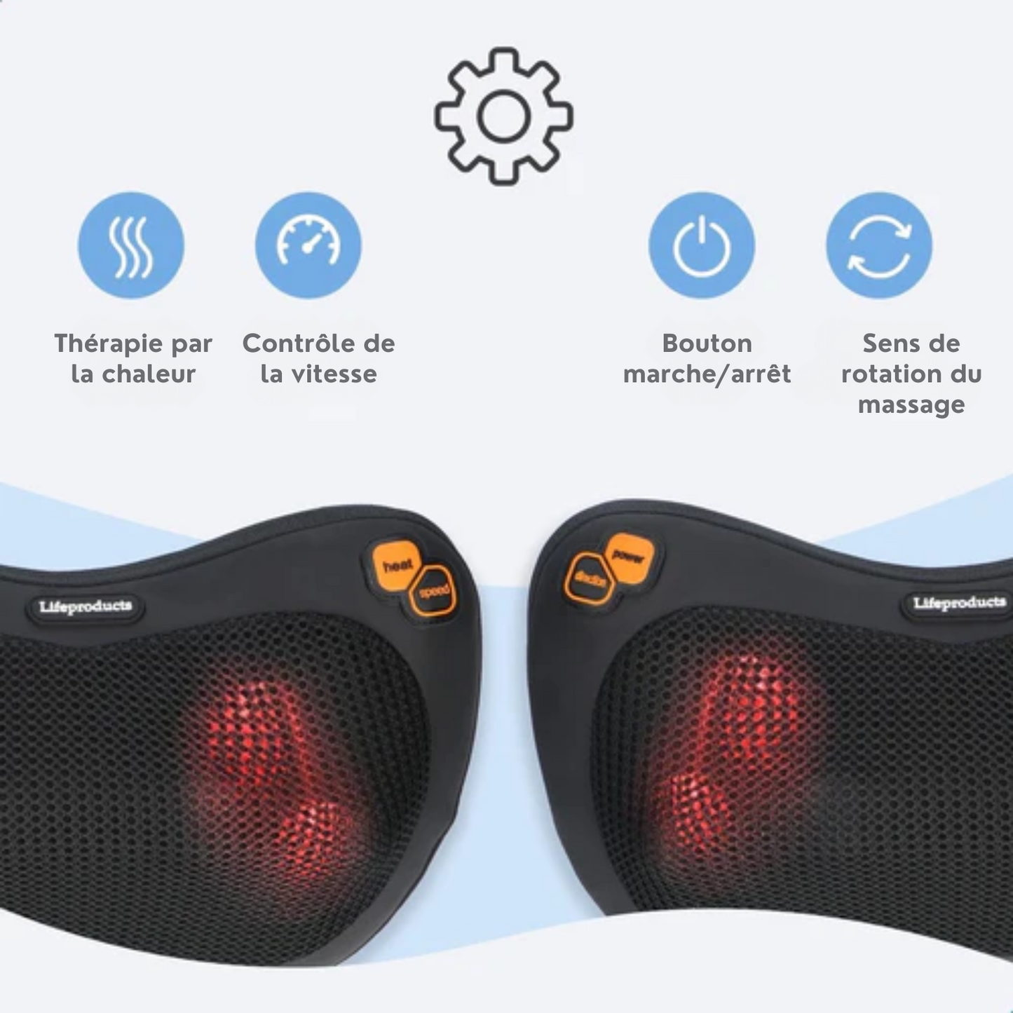 Coussin de massage Shiatsu - Lifeproducts - Rechargeable - Fonction chaleur - Noir