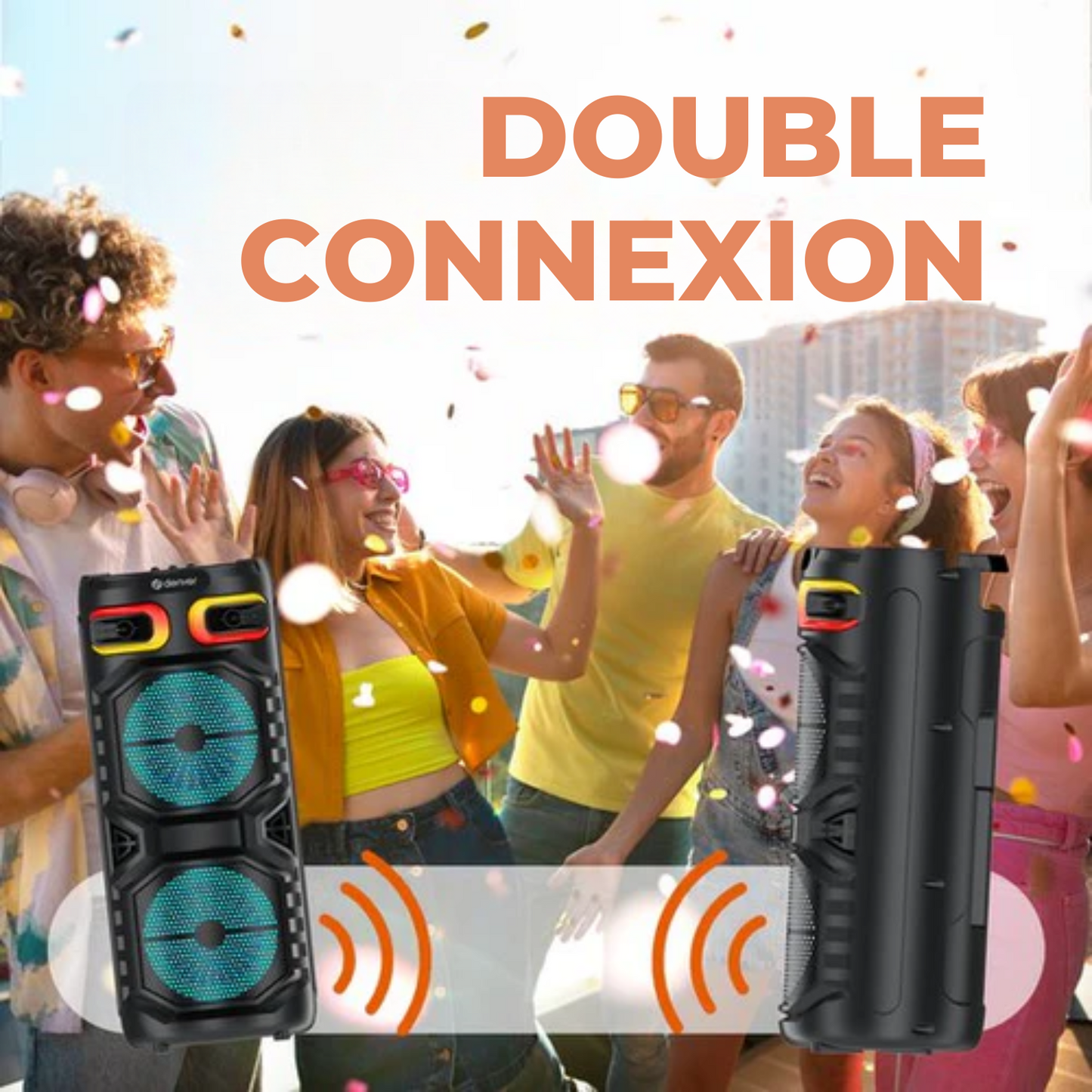 Enceinte Bluetooth - Denver – Lumières disco – Enceinte de fête – Télécommande incluse – Connexion microphone – Micro SD / USB / AUX – BPS355