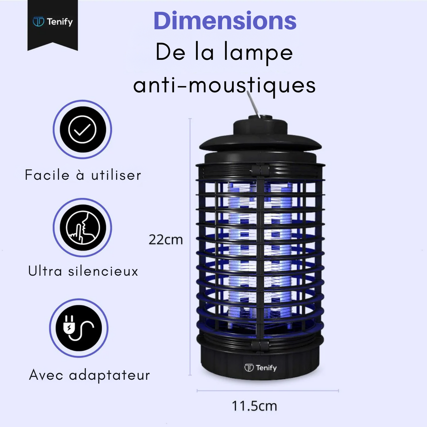 Lampe à insectes - Tenify - Suspendable - Électrique - Intérieur et extérieur - Piège à moustiques - Lampe UV - Bouchon à moustiques - Lampe à mouches
