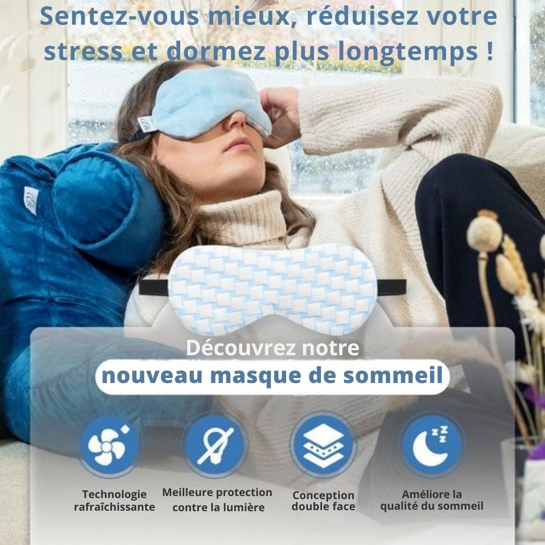 Masque de sommeil femmes & hommes EL-Life - Masque pour les yeux avec dentelle en tissu de velours - Ajustable - Bleu et blanc