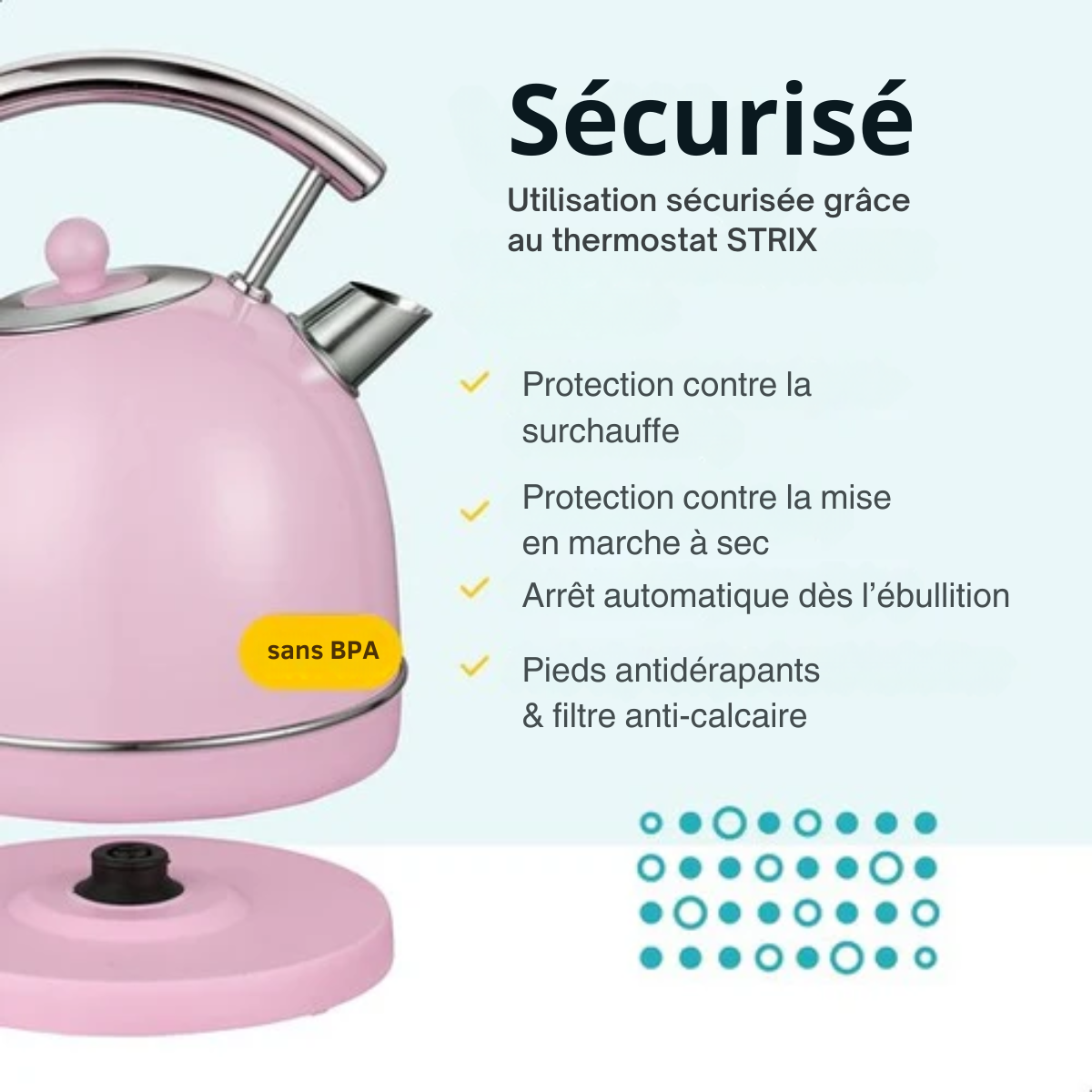 Bouilloire rétro - MOA - électrique - acier inoxydable - EK4TP - rose pastel