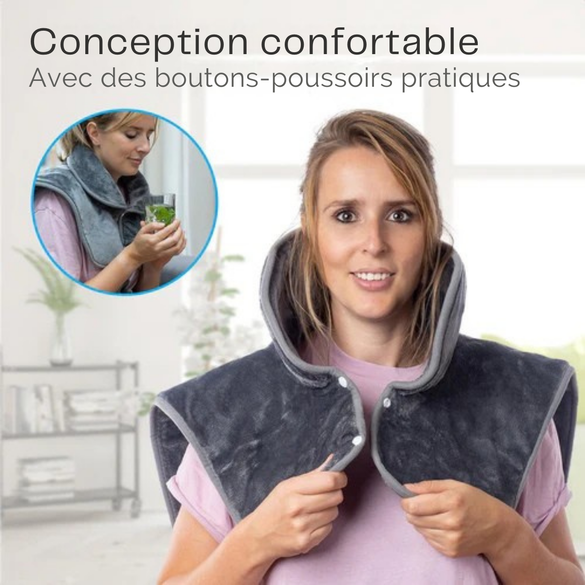 Coussin chauffant électrique - Auronic - Couverture chauffante pour nuque et Epaules - Lavable - Gris