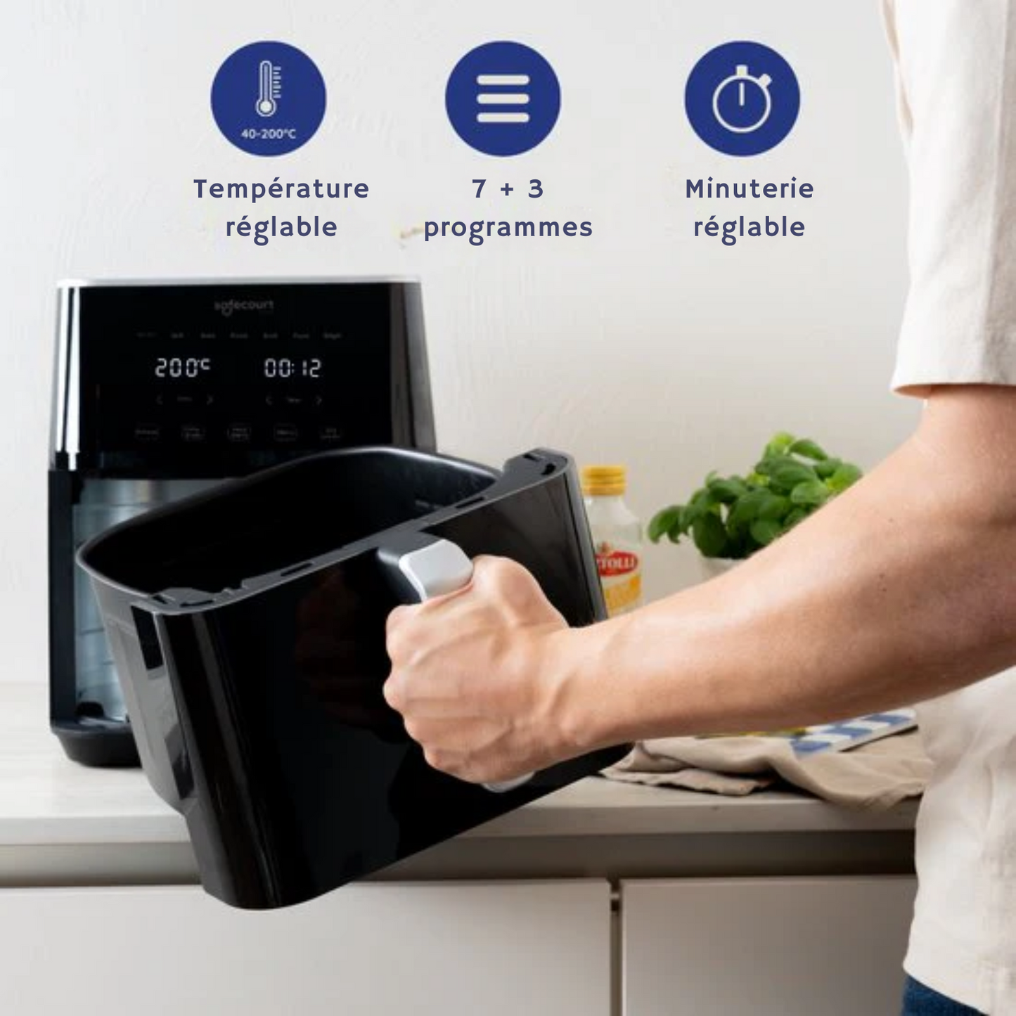 Airfyer XXL - Safecourt - Friteuse - 1800W - Capacité 7L - 40ºC à 200ºC - Noir