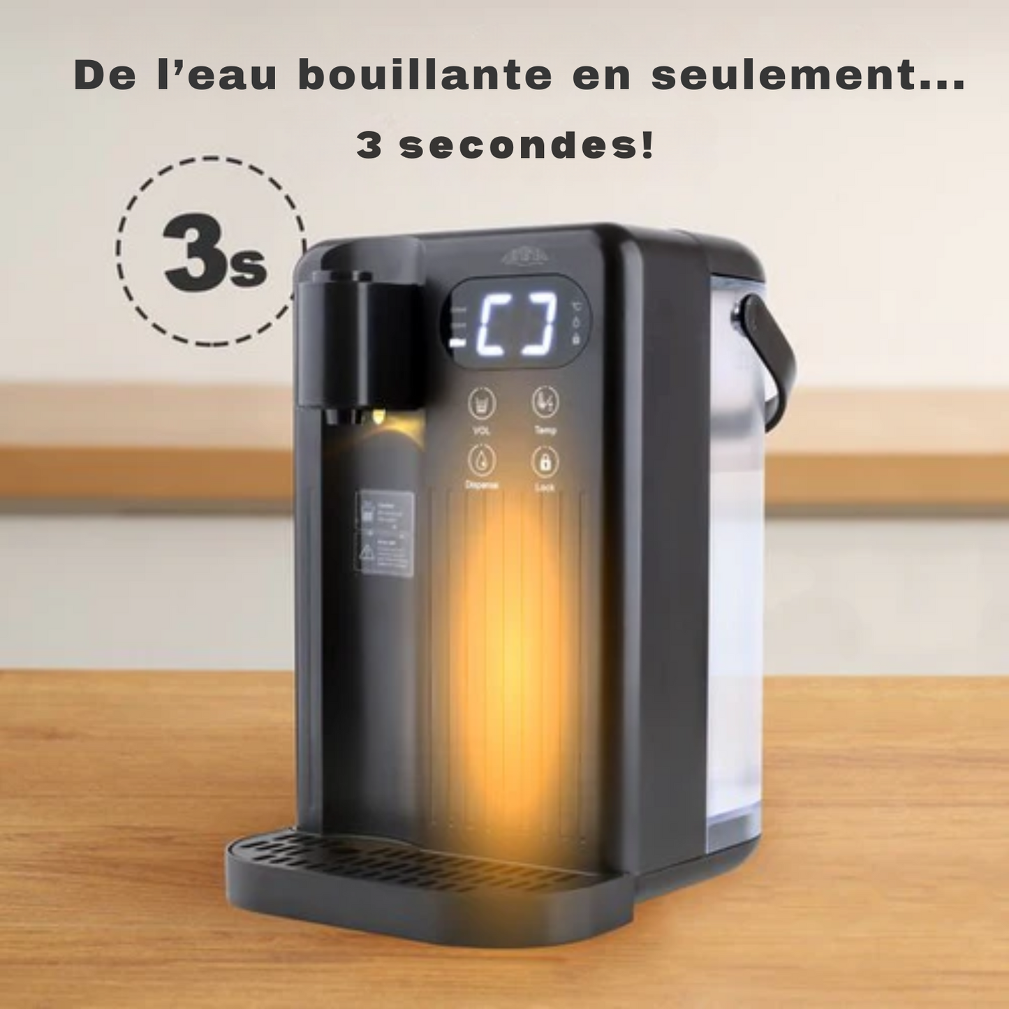 Distributeur d'eau chaude - Nimma - 3L - 2000W - 200/350/500 ml - Bouilloire instantanée - Noir