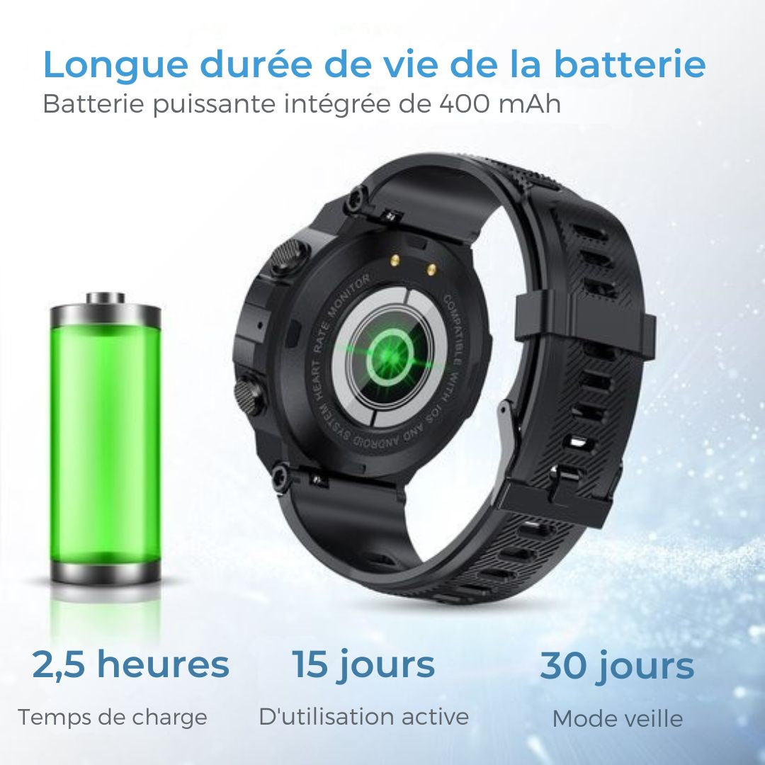 Montre connectée K22 - Nuvance - 45mm - Ecran tactile - Etanche IP67 - Hommes, femmes et enfants - iOS & Android - Noir