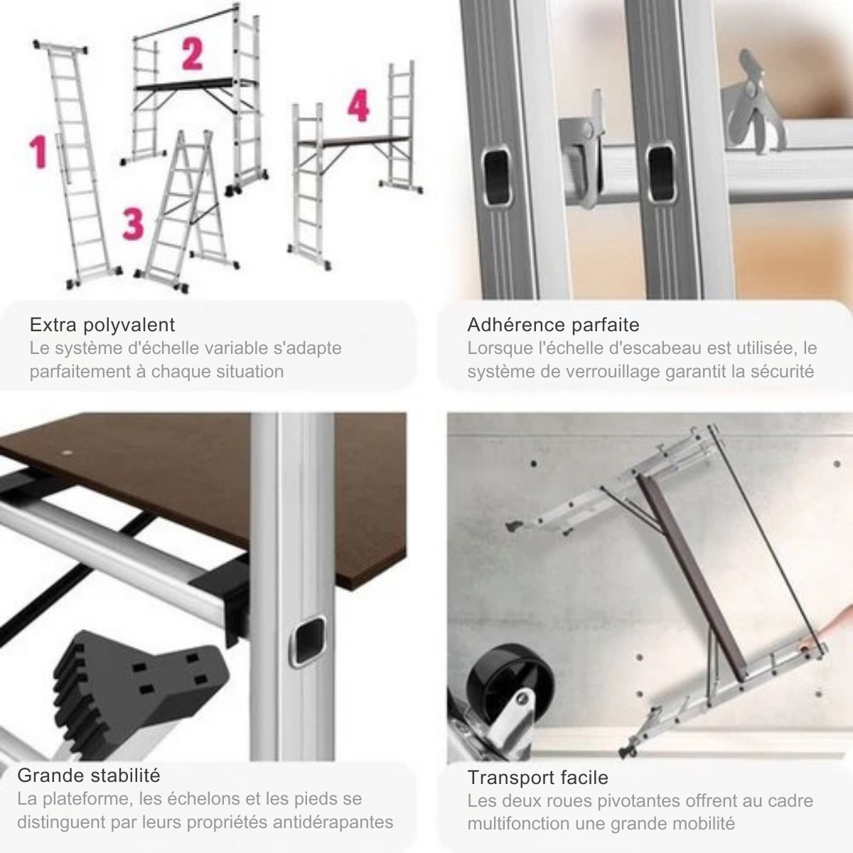 Échelle multifonctionnelle - tectake 401668 – 4 en 1 -Support d'échafaudage - Hauteur de travail 1m