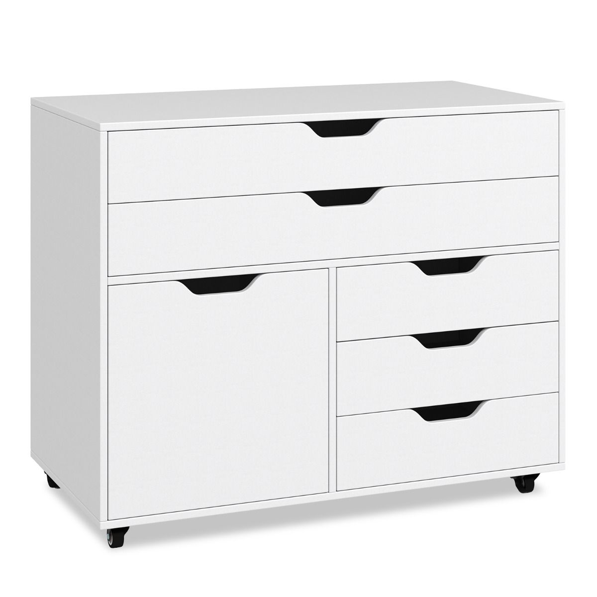 Coast Armoire mobile à tiroirs avec porte - 77.5 x 40 x 64 cm - 5 tiroirs et support d'imprimante sur roulettes